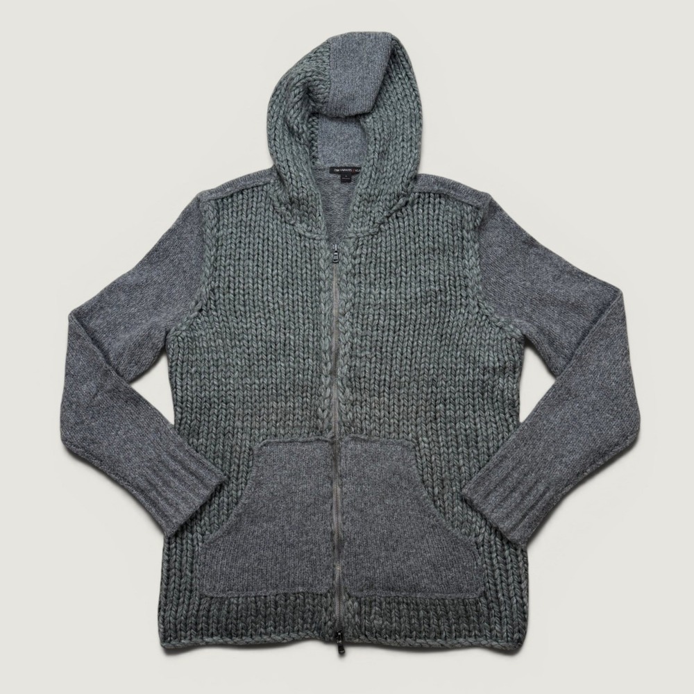John Varvatos USA Mens Large Full Zip Hoodie Gray Chunky Wool Alpaca Blend Knit